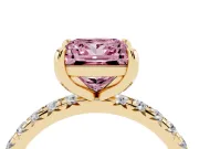 Princess Cut Pavé Solitaire Engagement Ring Setting for a Fancy Pink Lab-Grown Diamond | Shared Prong Band | Yellow Gold