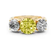 Round Engagement Ring Setting for a Fancy Yellow Lab-Grown Diamond | Three Stone | Yellow Gold