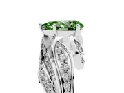 Fancy Green Pear Cut Diamond Solitaire Ring Set in Silver with Layered Twist Pavé Band