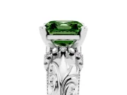 Fancy Green Asscher Cut Diamond Filigree Halo Engagement Ring Set in White gold with Prong Setting