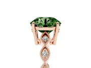 Fancy Green Round Cut Diamond Solitaire Ring Set in Rose gold with Infinity Twist Pavé Band