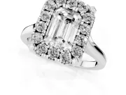 Emerald Cut Claw Corner Halo Engagement Ring Setting | Slim Plain Band | White Gold