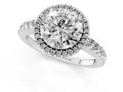 Round Halo Engagement Ring Setting | Half Pave Band | Sterling Silver
