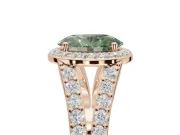 Oval Halo Pavé Engagement Ring Setting for a Fancy Green Lab-Grown Diamond | Narrow Split Shank | Rose Gold