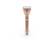 Asscher Cut Vintage Engraved Solitaire Engagement Ring Setting | Milgrain Pavé | Rose Gold