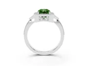 Fancy Green Radiant Cut Diamond Halo Engagement Ring Set in Silver with Milgrain Pavé Band