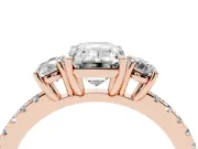 Emerald Cut Three Stone Engagement Ring Setting | Pave Shoulders | Rose Gold