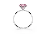 Fancy Pink Round Cut Diamond Solitaire Engagement Ring Set in Platinum with Thin Band and Prong Setting