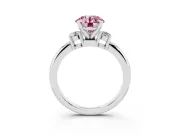 Fancy Pink Three-Stone Round Cut Diamond Ring Set in White gold with Prong Setting and Plain Band