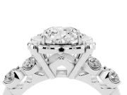 Cushion Cut Floral Engagement Ring Setting | Petal Frame and Side Stones | Platinum