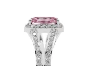 Emerald Cut Halo Engagement Ring Setting for a Fancy Pink Lab-Grown Diamond | V-Split Pavé Band | Sterling Silver