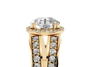 Round Halo Engagement Ring Setting | Two-Row Pave Split Shank | Yellow Gold