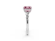 Fancy Pink Asscher Cut Diamond Solitaire Vine Band Ring Set in Platinum with Round Accents and Prong Setting