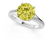 Round Pave Solitaire Engagement Ring Setting for a Fancy Yellow Lab-Grown Diamond | Sweeping Shoulders | White Gold