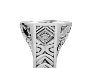 Marquise Vintage Bezel Engagement Ring Setting | Engraved Band | White Gold