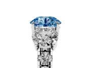 Round Three Stone Engagement Ring Setting for a Fancy Blue Lab-Grown Diamond | Accented Shoulders | Platinum
