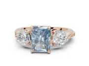 Radiant Cut Three Stone Engagement Ring Setting for a Fancy Blue Lab-Grown Diamond | Tapered Pave Band | Rose Gold