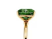 Fancy Green Radiant Cut Diamond Solitaire Engagement Ring Set in Yellow gold with Thin Band and Prong Setting