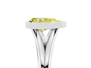 Fancy Yellow Bezel Set Pear Cut Diamond Solitaire Ring Set in Platinum with Tapered Band