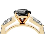 Round Channel Set Baguette Engagement Ring Setting for a Black Center | Yellow Gold