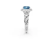 Fancy Blue Princess Cut Diamond Halo Ring Set in Platinum with Scrollwork Band and Prong Setting