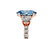 Oval Three Stone Engagement Ring Setting for a Fancy Blue Lab-Grown Diamond | Pave Shoulders | Rose Gold