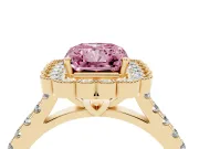 Radiant Cut Milgrain Floral Halo Engagement Ring Setting for a Fancy Pink Lab-Grown Diamond | Pavé Band | Yellow Gold