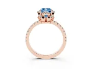 Fancy Blue Cushion Cut Diamond Halo Pavé Band Ring Set in Rose gold with Prong-Held Center