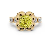 Cushion Cut Floral Engagement Ring Setting for a Fancy Yellow Lab-Grown Diamond | Petal Frame | Yellow Gold