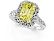 Emerald Cut Halo Engagement Ring Setting for a Fancy Yellow Lab-Grown Diamond | Shared Prong Shoulders | Sterling Silver