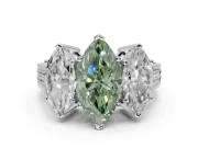 Marquise Three Stone Engagement Ring Setting for a Fancy Green Lab-Grown Diamond | Beaded Shoulders | Platinum