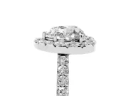 Heart Cut Diamond Halo Pavé Solitaire Ring Set in Platinum with Prong-Set Center Stone