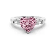 Heart-Shaped Three Stone Engagement Ring Setting for a Fancy Pink Lab-Grown Diamond | Tapered Baguettes | Platinum