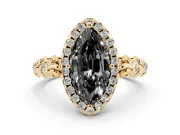 Marquise Leaf Halo Engagement Ring Setting for a Black Center | Bezel Accents | Yellow Gold