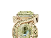 Radiant Cut Three Stone Halo Engagement Ring Setting for a Fancy Yellow Lab-Grown Diamond | Pavé Wave Band | Yellow Gold