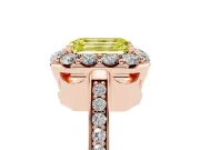 Fancy Yellow Emerald Cut Diamond Floral Halo Ring Set in Rose gold with Pavé Band and Prong Setting