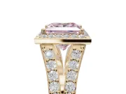 Princess Cut Halo Pavé Engagement Ring Setting for a Fancy Pink Lab-Grown Diamond | Narrow Split Shank | Yellow Gold