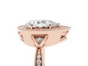 Pear Cut Diamond Halo Engagement Ring Set in Rose gold with Milgrain Pavé Band