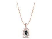 Emerald Cut Lab-Grown Diamond Halo Pendant Necklace | Graduated Pavé Bail | Rose Gold
