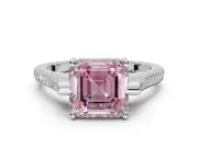 Asscher Cut Vintage Cathedral Engagement Ring Setting for a Fancy Pink Lab-Grown Diamond | Carved Band | White Gold