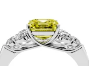 Fancy Yellow Asscher Cut Diamond Cluster Ring Set in Silver with Round Accent Stones and Prong Setting on a Plain Band