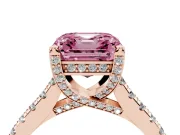 Asscher Cut Hidden Halo Pave Engagement Ring Setting for a Fancy Pink Lab-Grown Diamond | Claw Prongs | Rose Gold