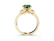 Round Three Stone Pavé Engagement Ring Setting for a Fancy Green Lab-Grown Diamond | Round Side Stones | Yellow Gold