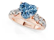 Heart-Shaped Graduated Engagement Ring Setting for a Fancy Blue Lab-Grown Diamond | Rose Gold