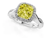Cushion Cut Halo Engagement Ring Setting for a Fancy Yellow Lab-Grown Diamond | Pavé Twist Band | Sterling Silver