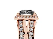 Princess Cut Halo Engagement Ring Setting for a Black Center | Two-Row Pavé Split Shank | Rose Gold