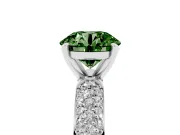 Fancy Green Round Cut Diamond Solitaire Ring Set in Platinum with Prong Setting and Pavé-Set Band