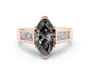 Marquise Channel-Set Engagement Ring Setting for a Black Center | Princess Side Stones | Rose Gold