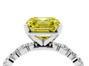 Fancy Yellow Asscher Cut Diamond Prong Set Engagement Ring Set in Platinum with Round Accent Pavé Band