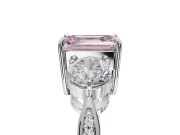 Emerald Cut Three Stone Engagement Ring Setting for a Fancy Pink Lab-Grown Diamond | Tapered Pave Band | White Gold